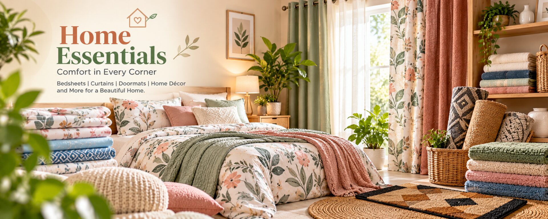 Home Essentials, Comfort in Every Corner - bedsheets, curtains, doormats, home decor and more
